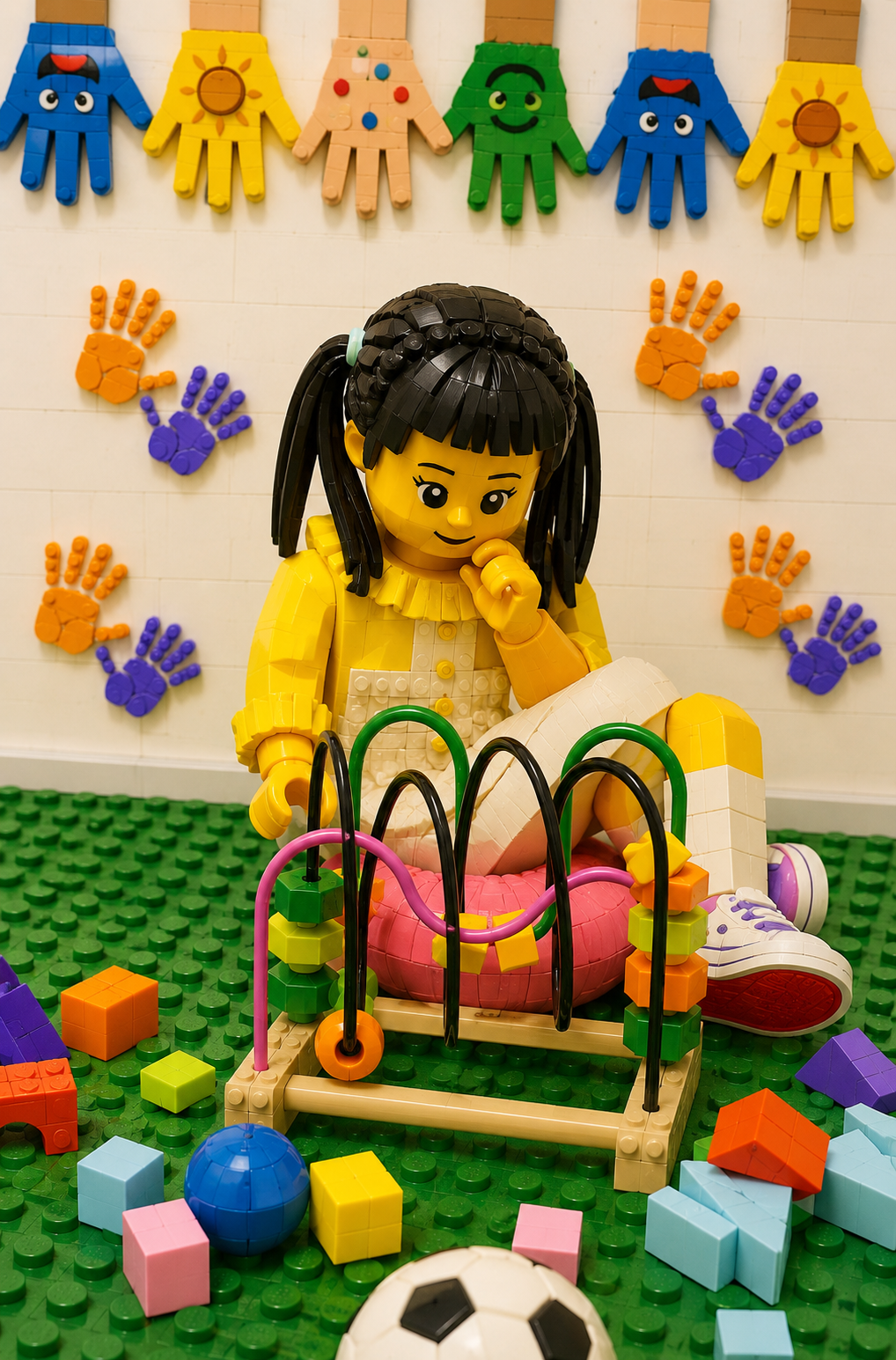 Ilustración LEGO de la niña jugando en la sala de juegos